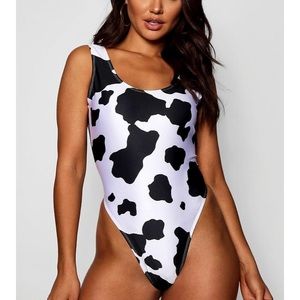 Cow-print high leg onesie